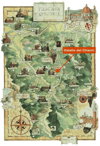 Ostello del Chianti is right in the heart of Tuscany: click on the image to zoom in